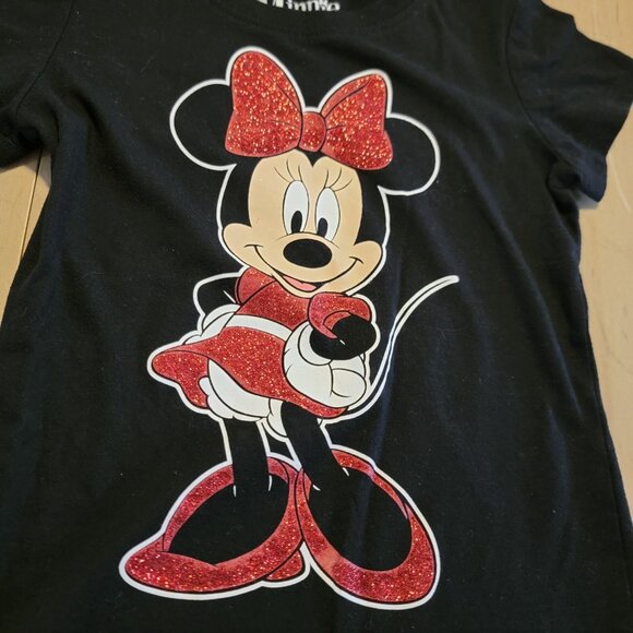 Disney Minnie Mouse Black T-shirt Size 6‎ / 6X RN#55219 Glitter Design - Picture 4 of 6